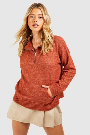 Half Zip Collared Polo Sweater rust