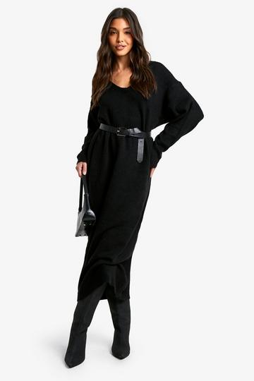 Black Slouchy Soft Knit Maxi Knitted Dress