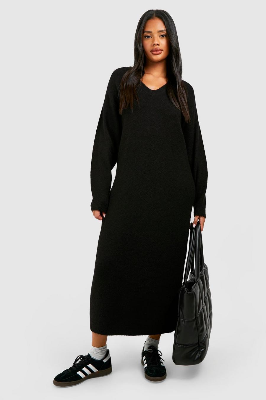 Black Slouchy Soft Knit Maxi Knitted Dress