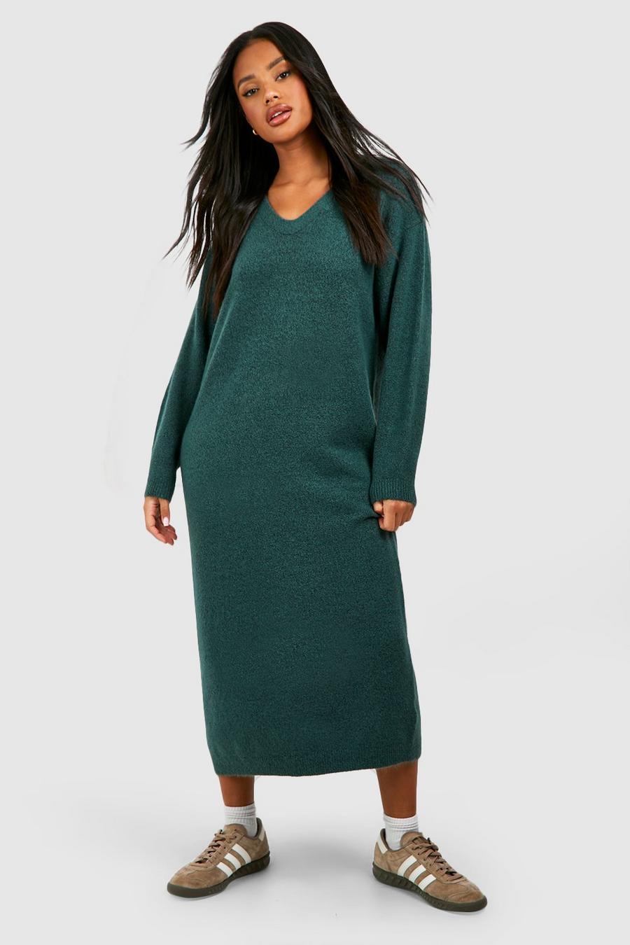 Bottle green Slouchy Soft Knit Maxi Knitted Dress image number 1