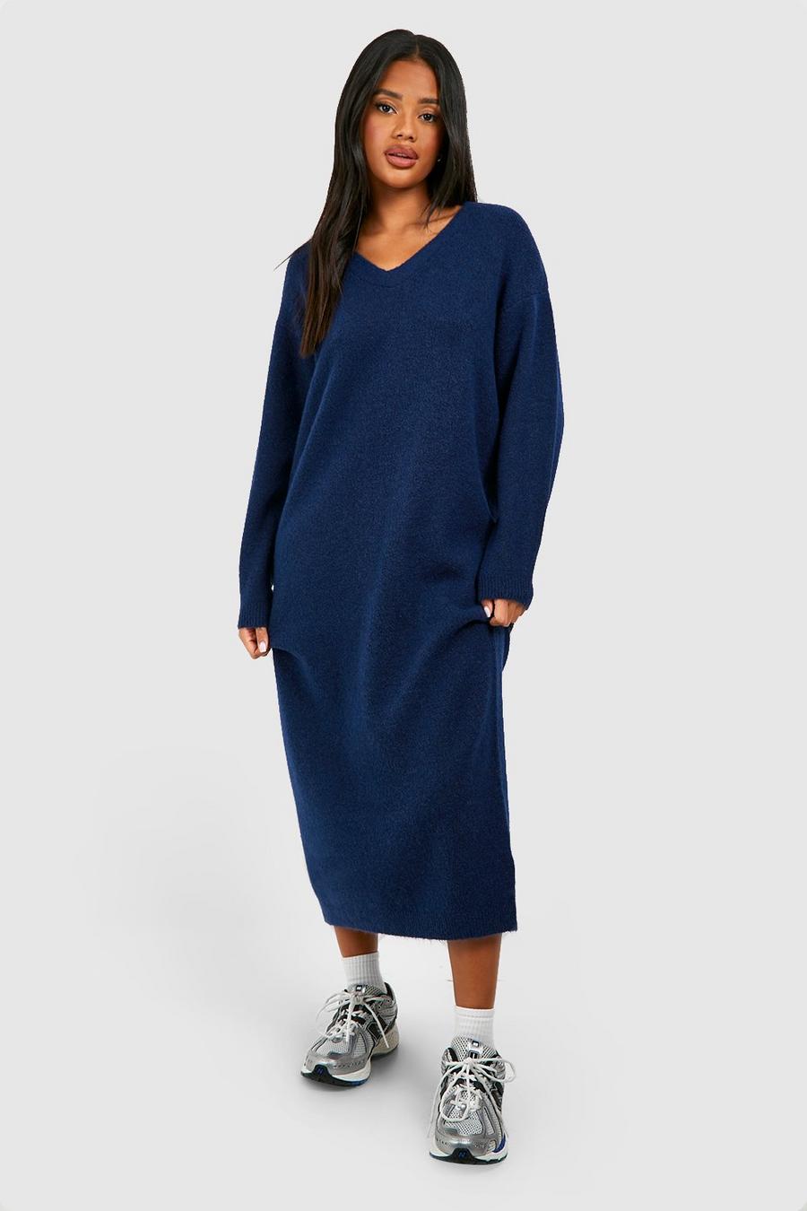 Navy Slouchy Soft Knit Maxi Knitted Dress image number 1