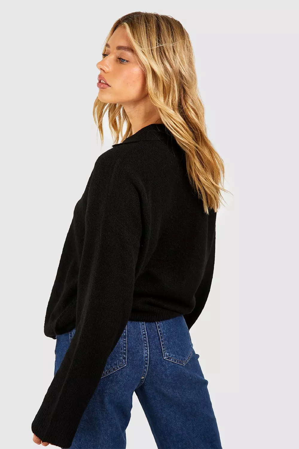 Black Soft Knit Collared Jumper صورة بديلة