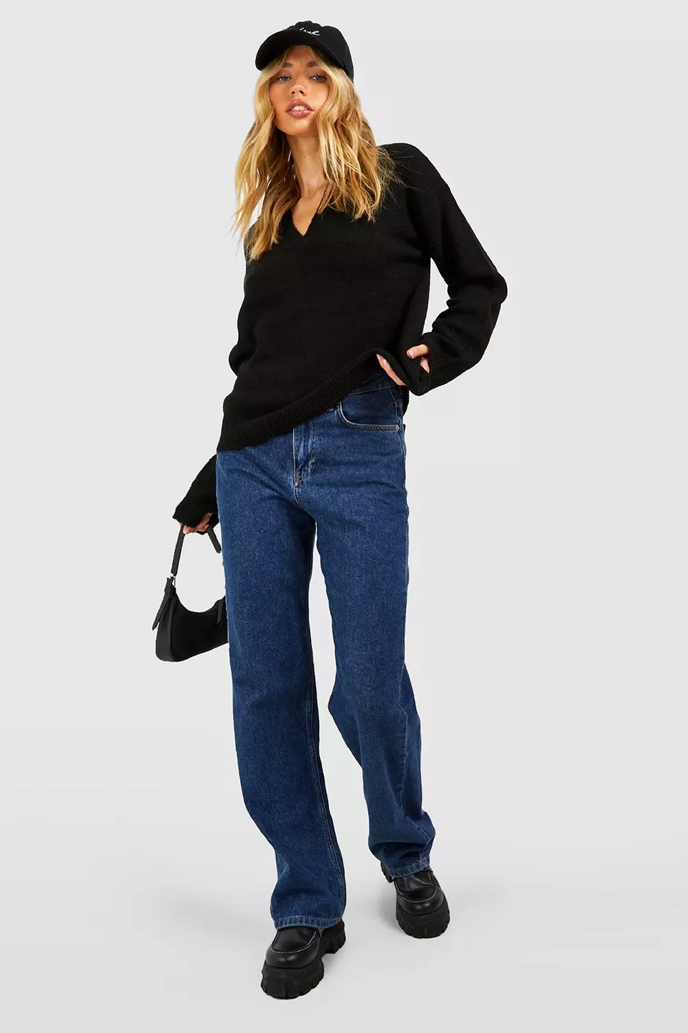 Black Soft Knit Collared Jumper صورة بديلة