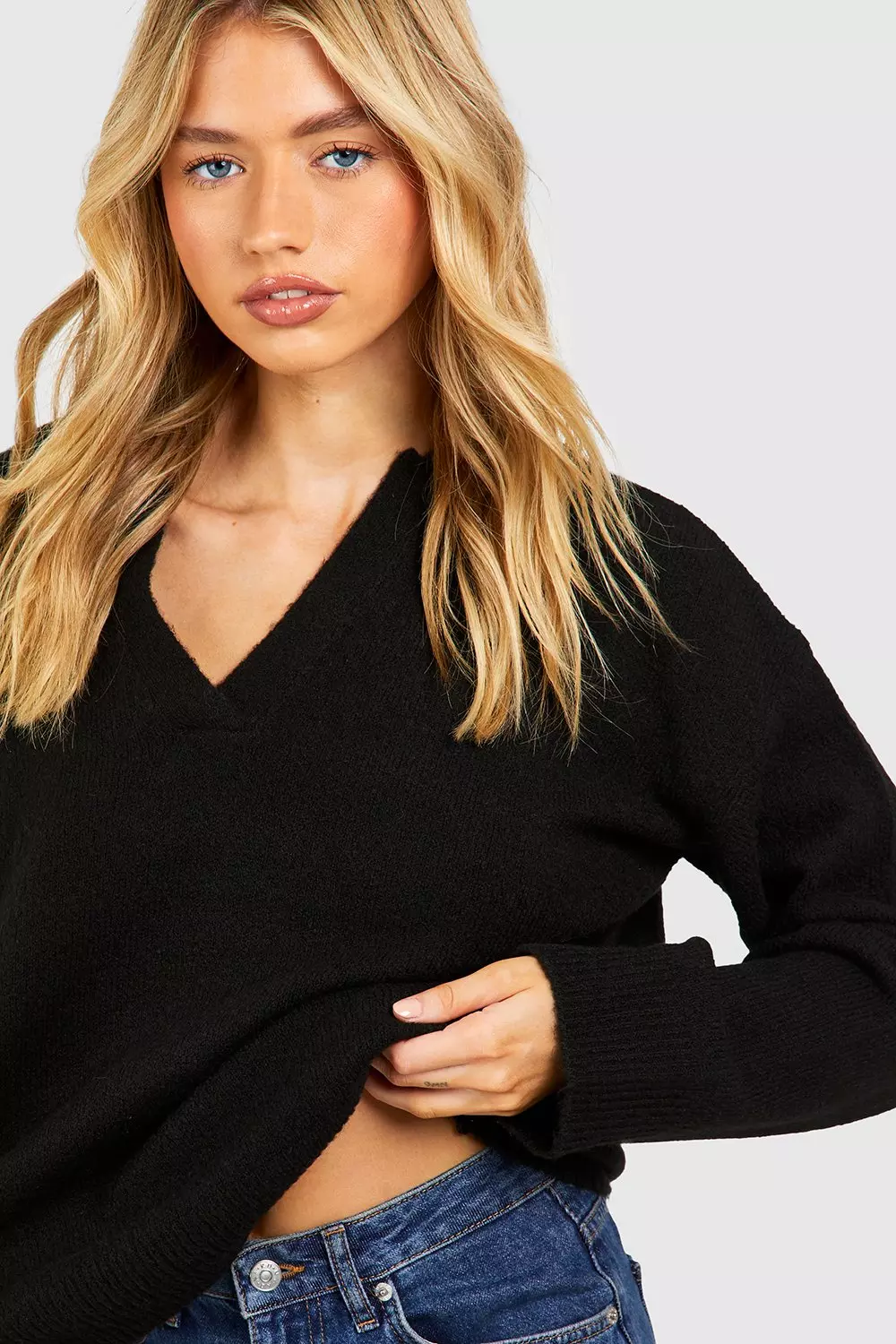 Black Soft Knit Collared Jumper صورة بديلة