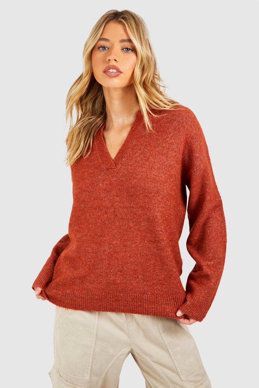 Rust Soft Knit Collared Jumper image number 1