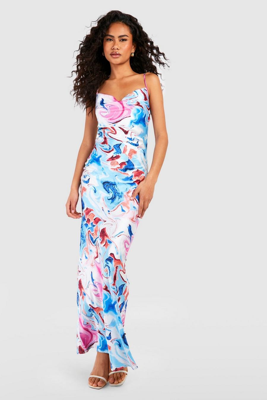 Pink Marble Printed Strappy Maxi Dress
