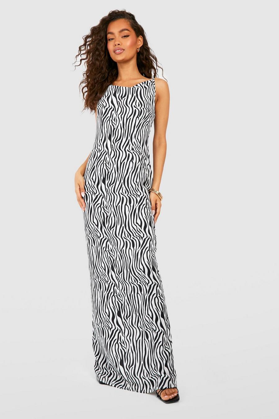 Black Zebra Printed Strappy Maxi Dress image number 1
