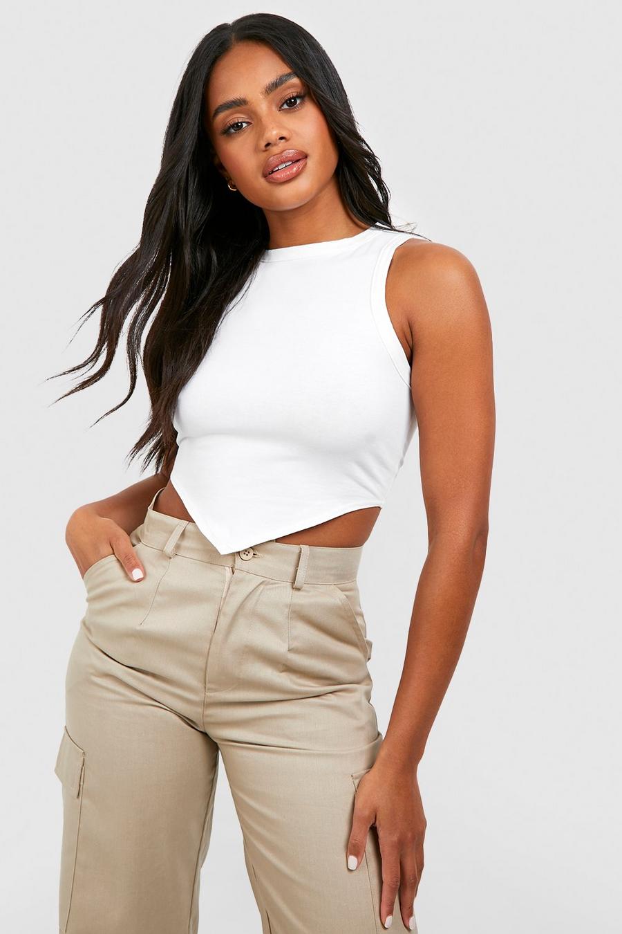 White Pointed Hem Cotton Racer Top