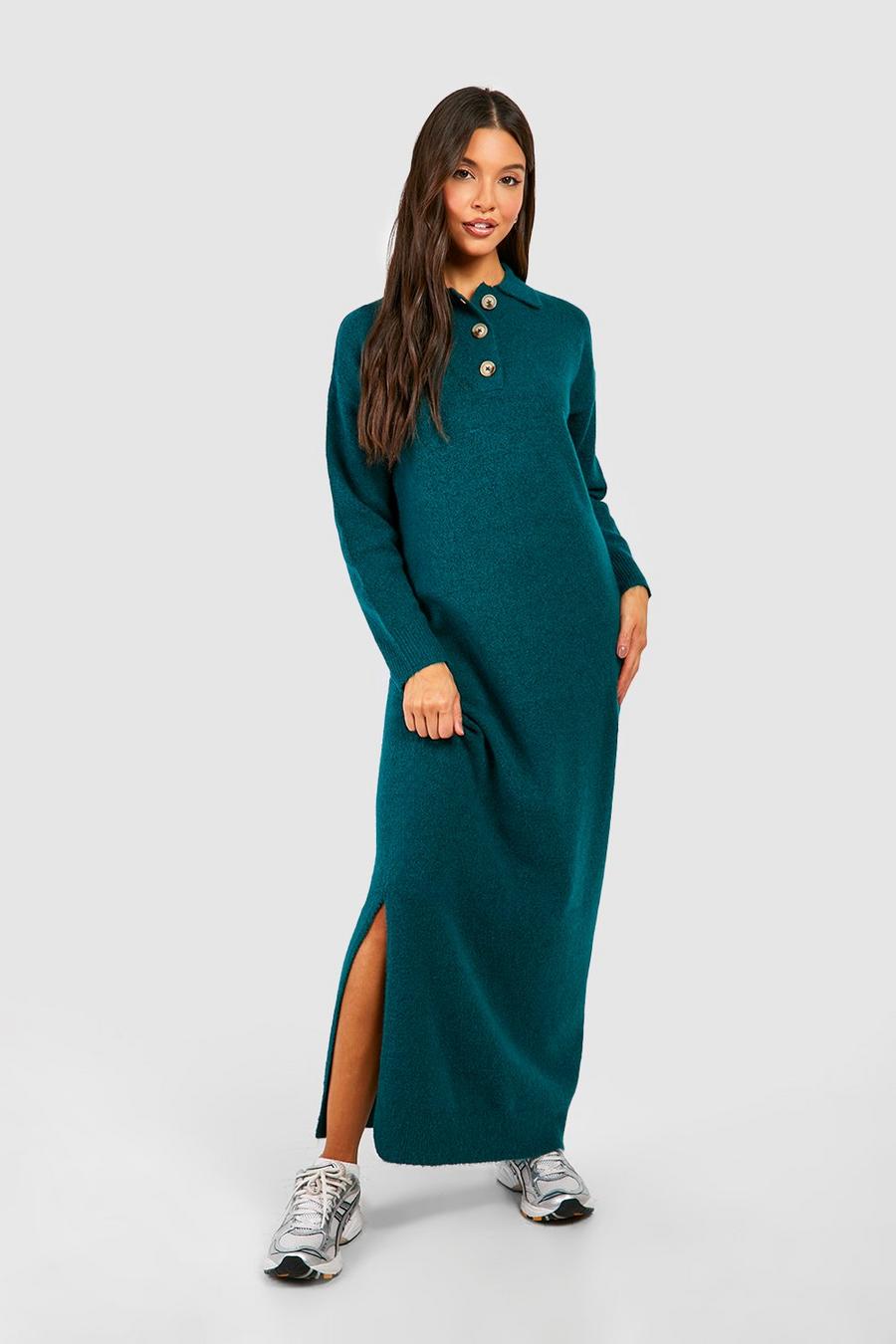 Jade Polo Button Collar Knitted Maxi Dress