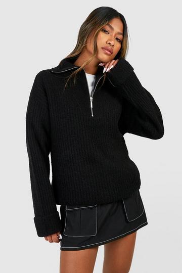 Chunky Soft Knit Half Zip Sweater black