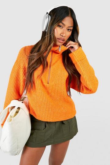 Chunky Soft Knit Half Zip Sweater orange