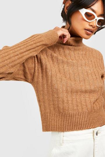 Soft Rib Knit Turtleneck Crop Sweater taupe