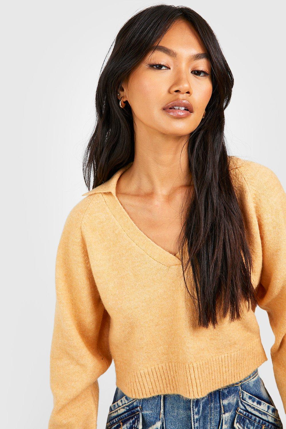 Soft Knit Fine Gauge Cropped Polo Collar Jumper boohoo