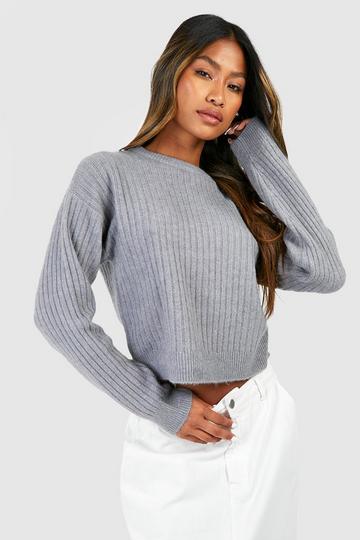 Soft Rib Knit Crop Jumper grey