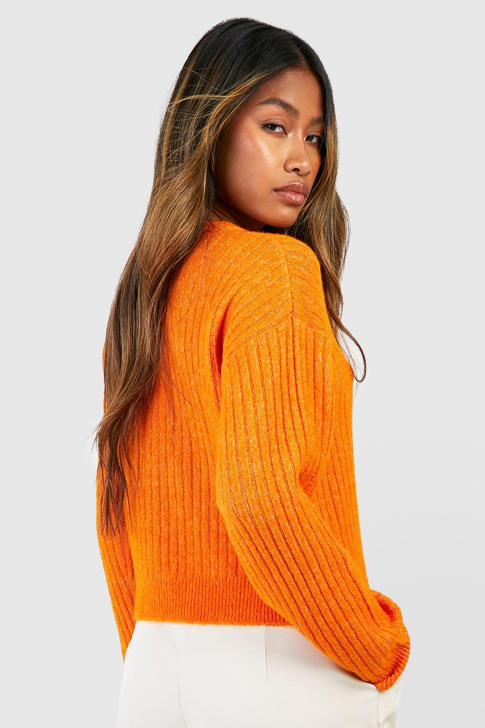 CROPPED RIB KNIT SWEATER-