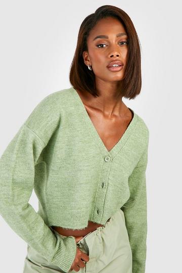 Soft Knit Fine Gauge Crop Cardigan khaki