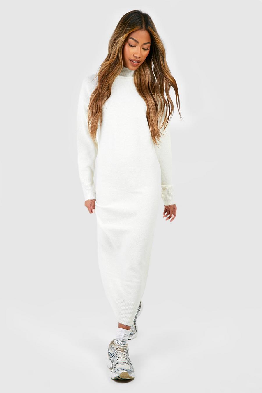 Ecru Soft Knit Fine Gauge Midi Dress image number 1