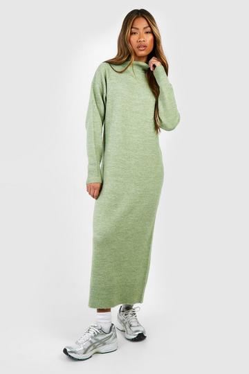 Khaki Soft Knit Fine Gauge Midi Dress