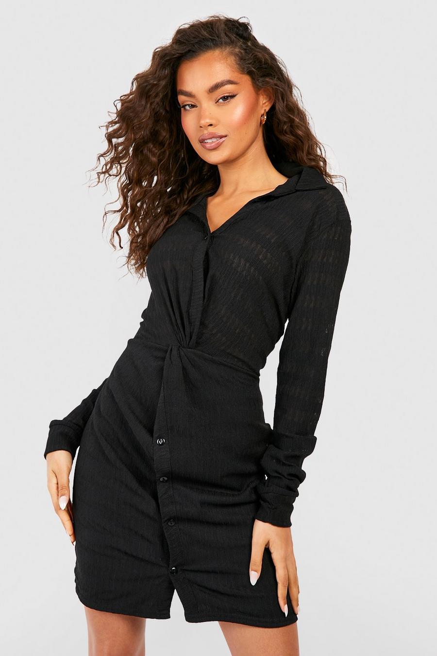 Black Textured Twist Shirt Dress image number 1