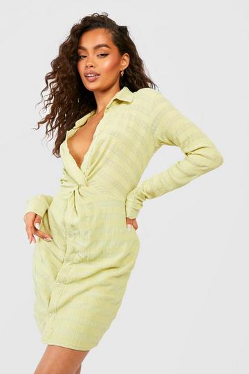 Olive Green Textured Twist Shirt Dress