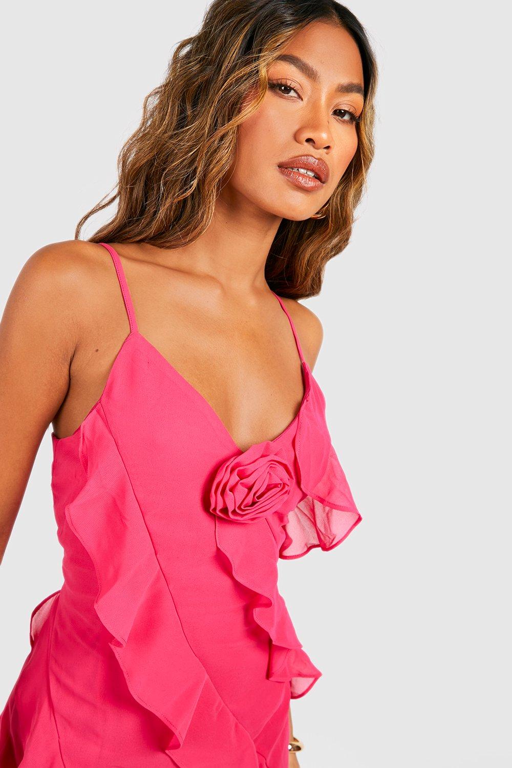 Women's Rose Corsage Detail Ruffle Maxi Dress | Boohoo UK
