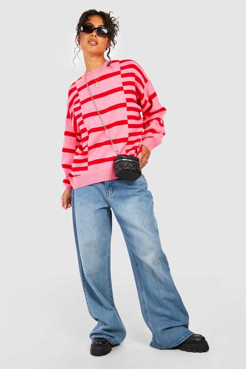 Oversized striped sweater - Red Pink