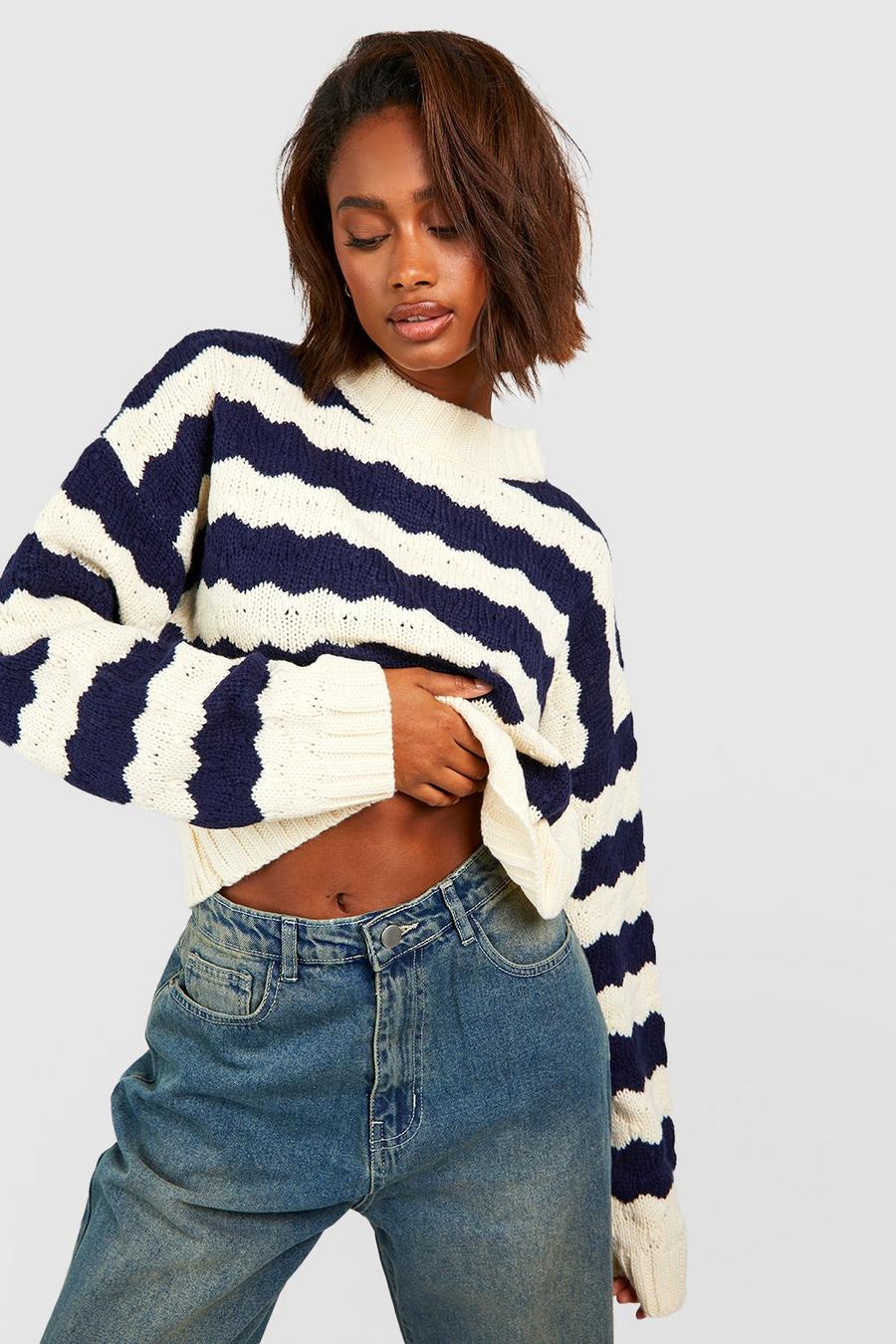 Navy Chunky Stripe Sweater image number 1