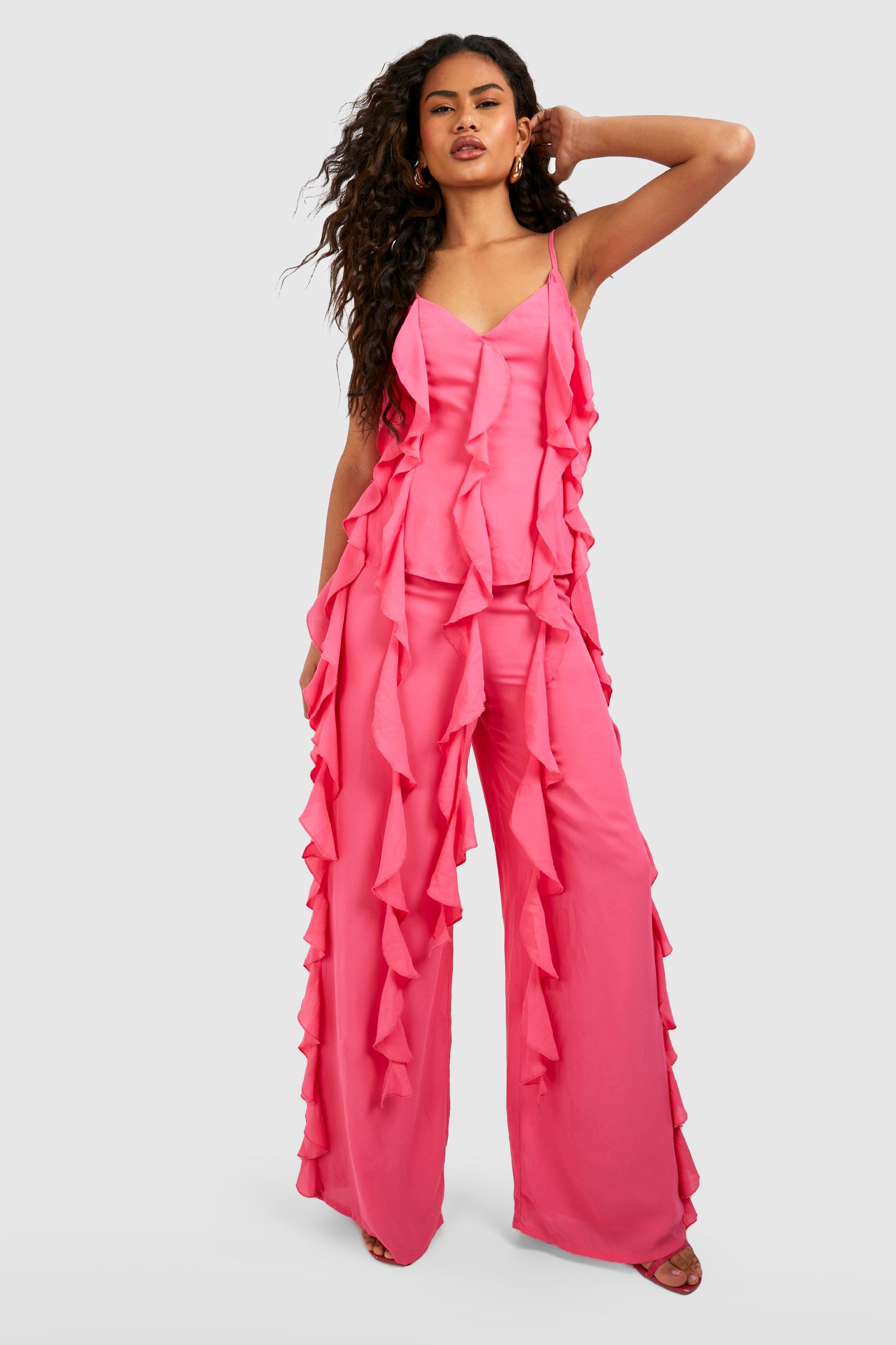 Ruffle Wide Leg New Pink Pants