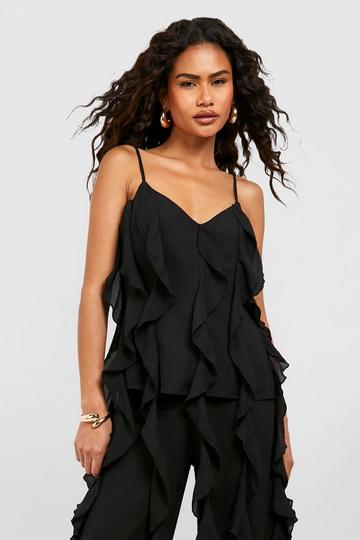 Black Chiffon Maxi Ruffle Cami