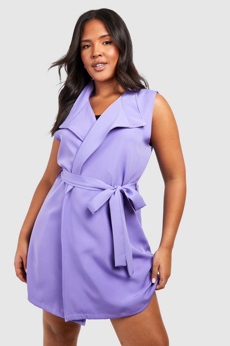 Lilac Plus Woven Tailored Sleeveless Belted Jacket image number 1