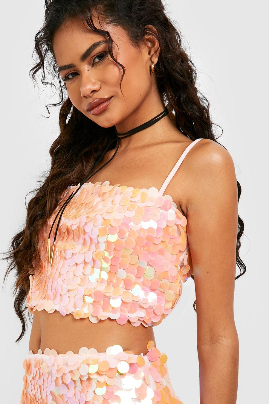 Coral Iridescent Disco Sequin Swing Cami image number 1