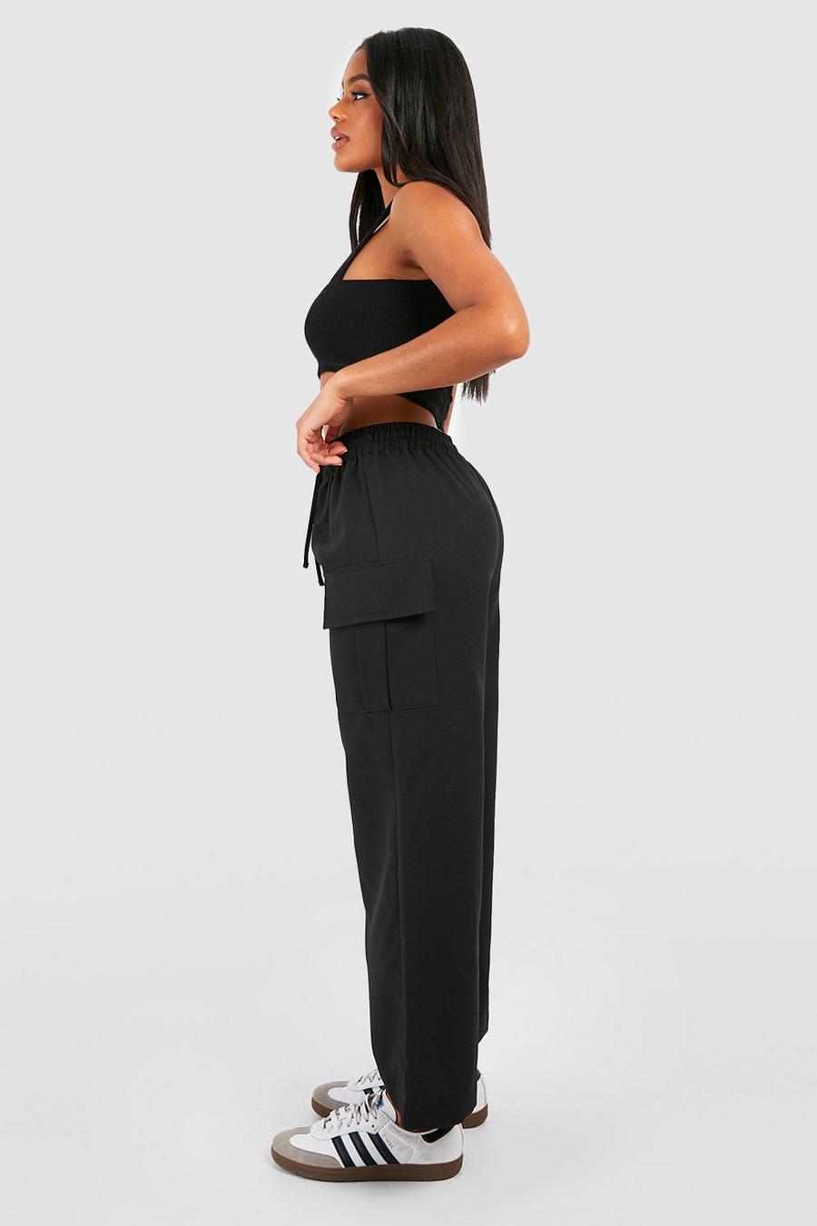Black Drawcord Cargo Culotte Pants image number 1