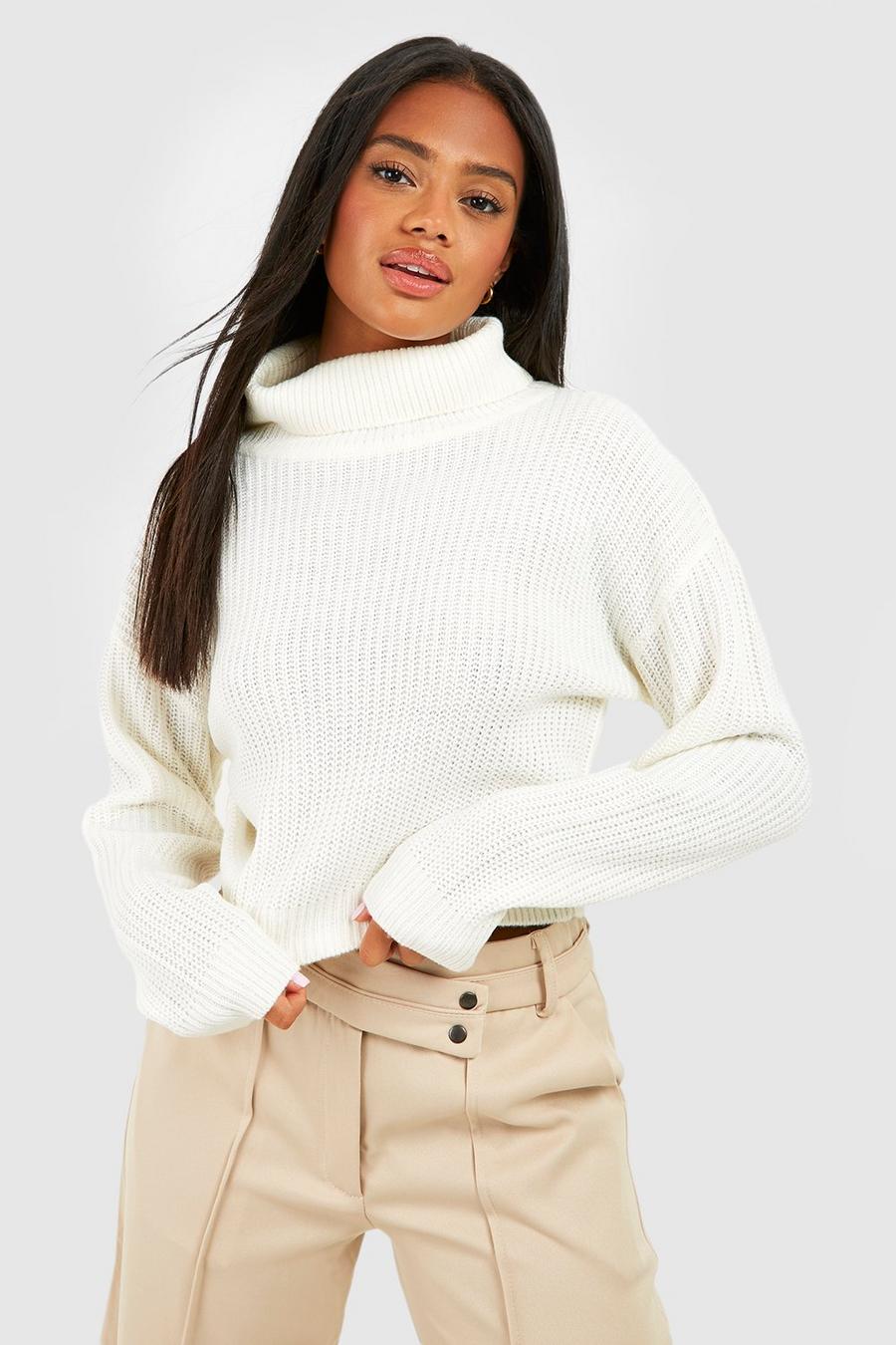 Cream Basic Turtleneck Sweater image number 1