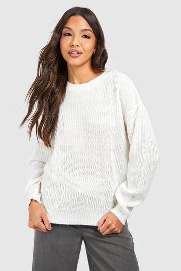 Cream White Basic Crew Neck Sweater