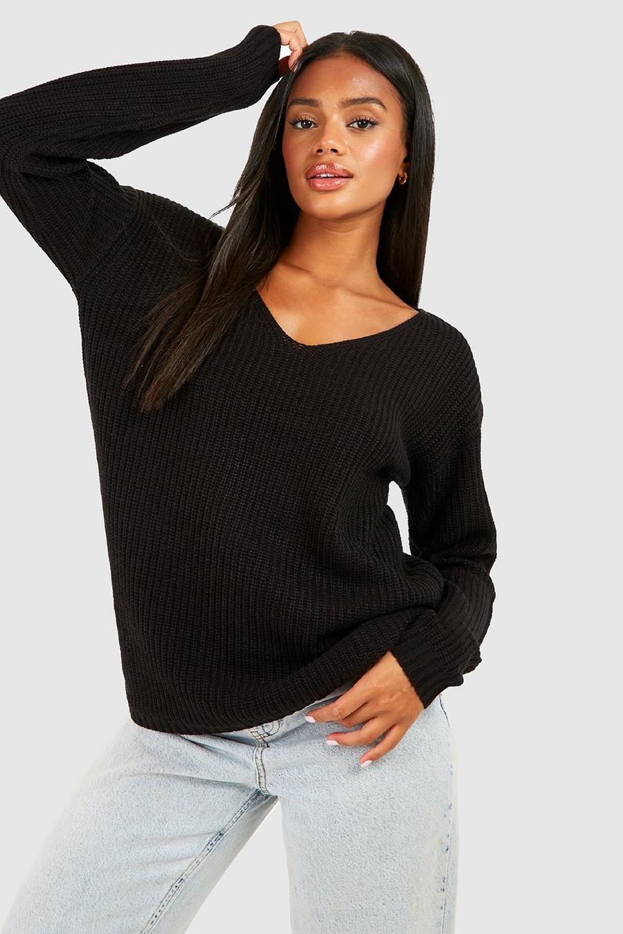 Black Basic V Neck Sweater image number 1