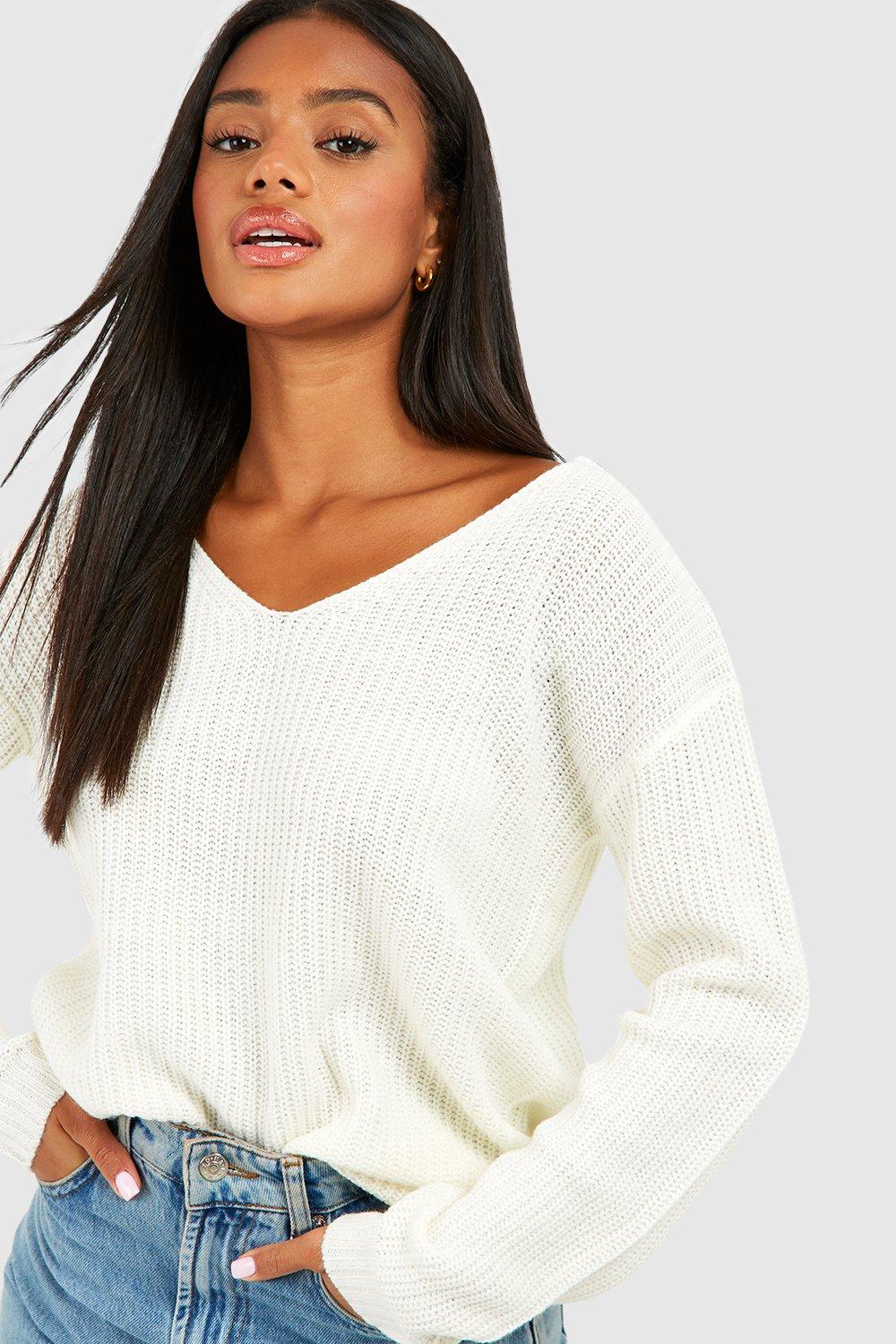 Cream v 2024 neck jumper womens