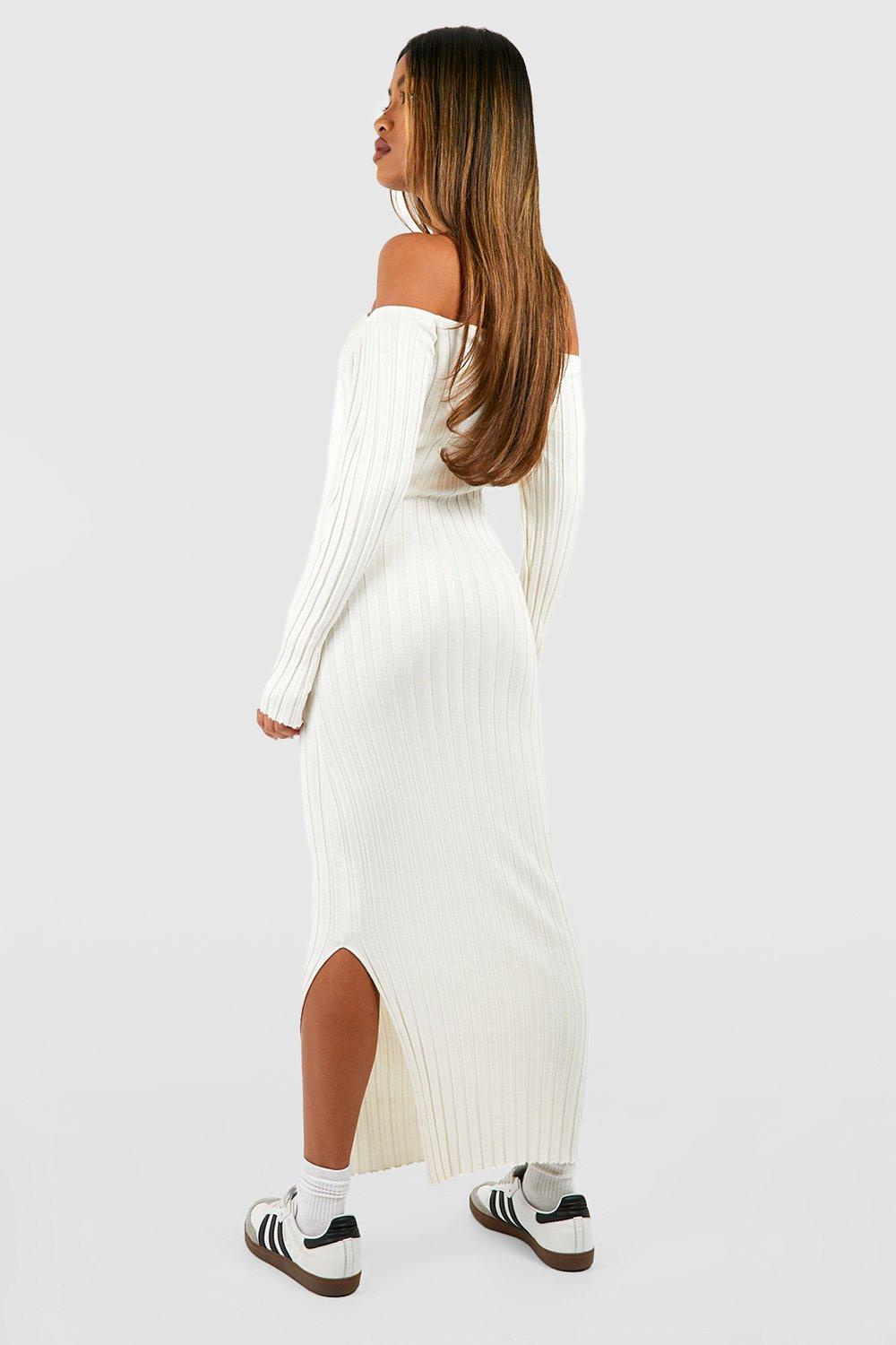 Off the shoulder ribbed maxi clearance dress