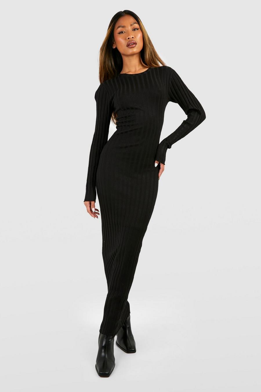 Black Heavy Rib Knitted Maxi Dress image number 1