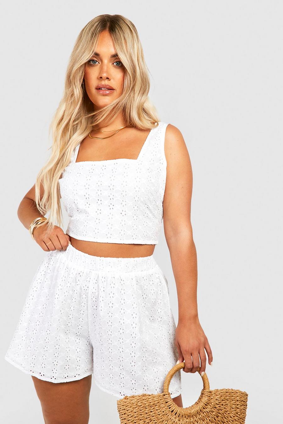 Grande taille - Short en broderie anglaise, White image number 1