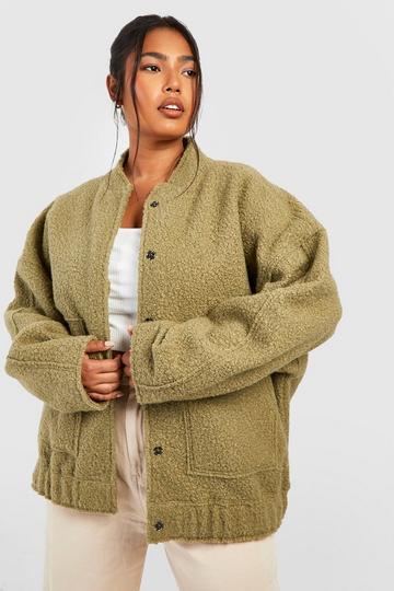 Plus Oversized Wool Bomber Jacket khaki