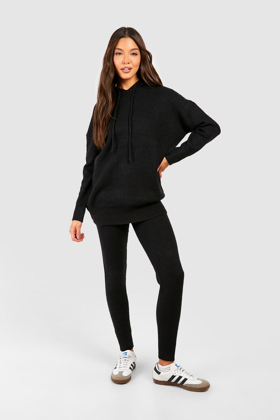 Black Mjukt stickat set med hoodie