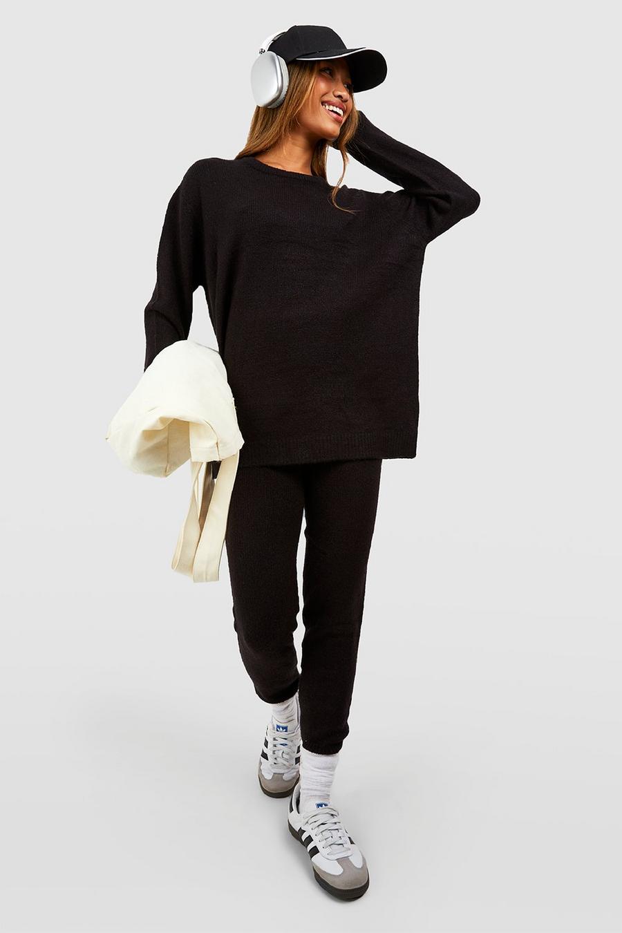 Black Soft Knit Crew Neck Sweater & Pants Two-Piece image number 1