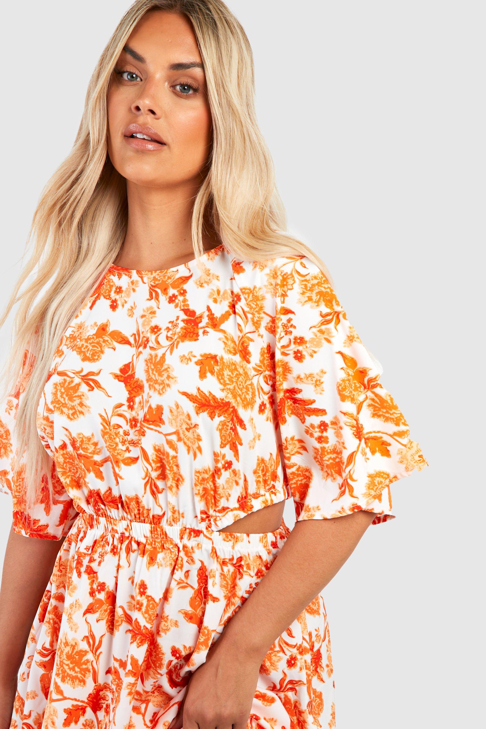 Plus Floral Angel Sleeve Midi Dress boohoo