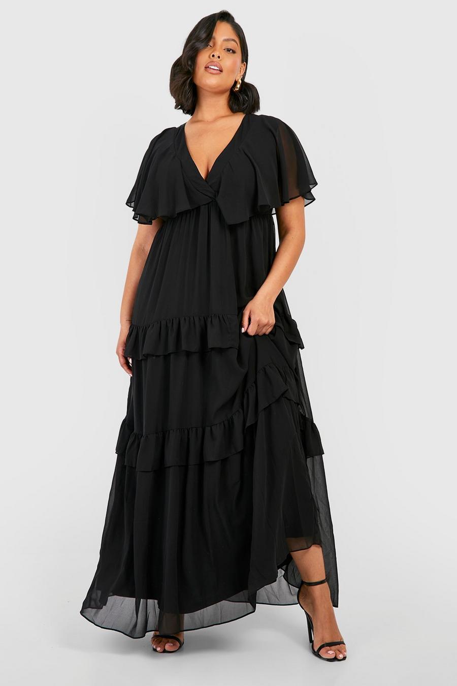 Plus Angel Sleeve Maxi Dress, Black negro
