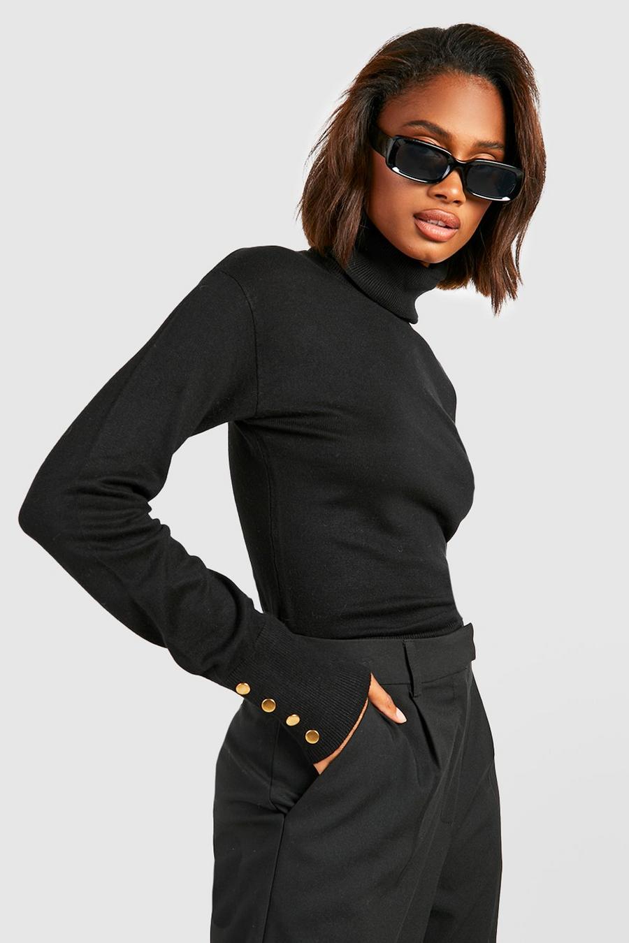 Black Basic Fine Gauge Turtleneck Sweater