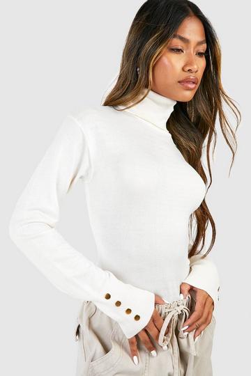 Basic Fine Gauge Roll Neck Jumper ecru