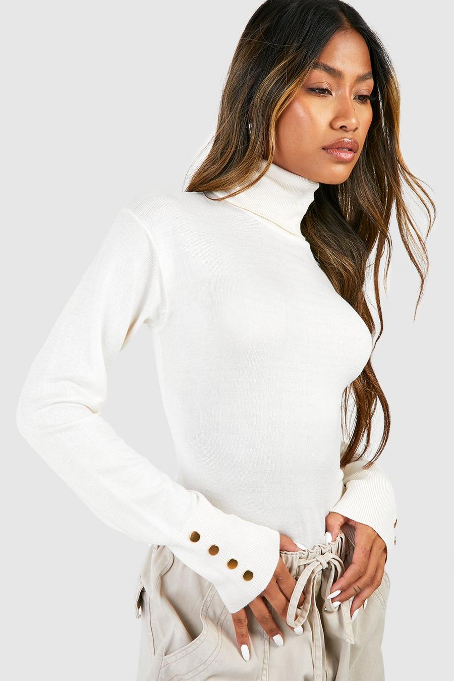 Ecru white Basic Fine Gauge Turtleneck Sweater