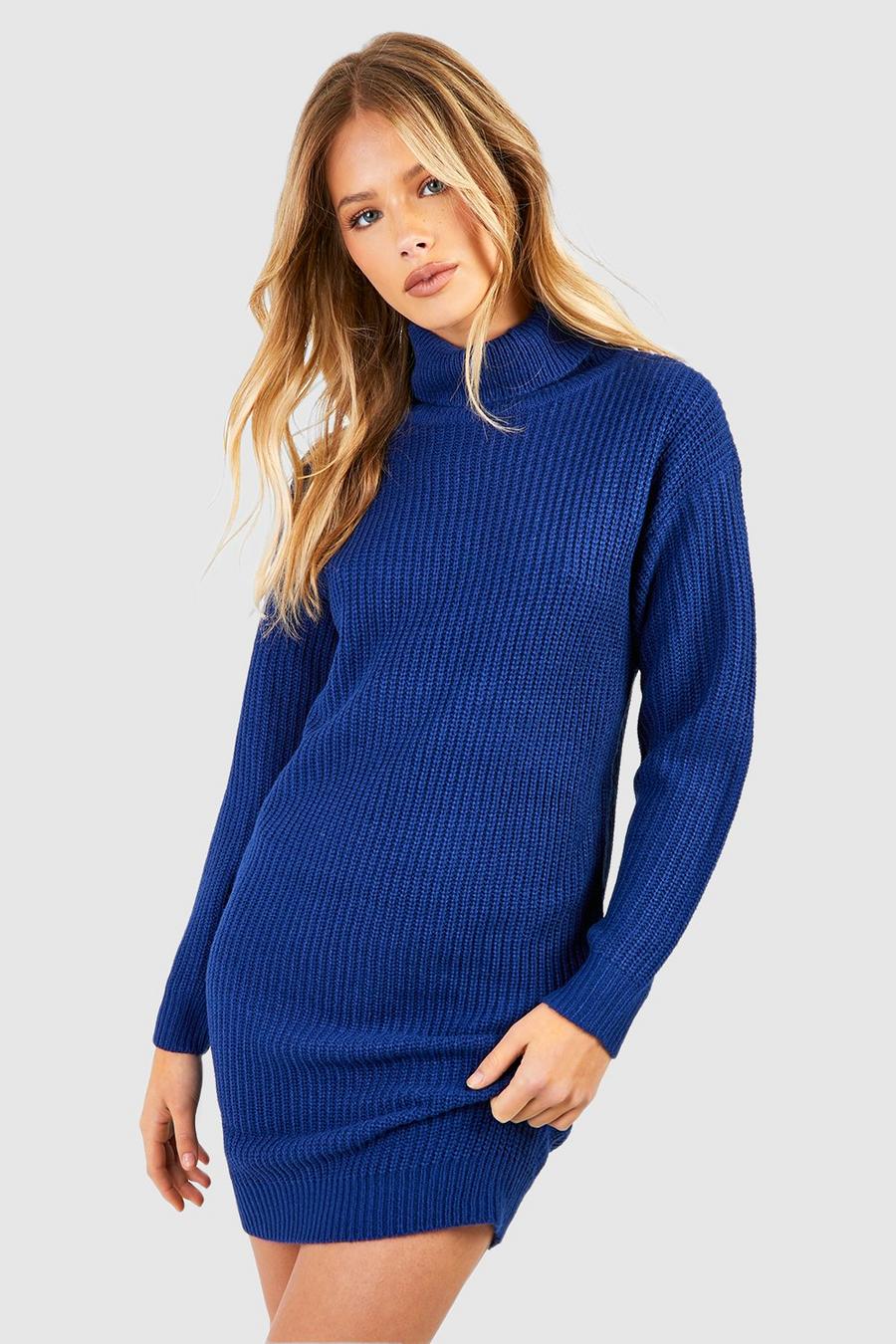 Navy Basic Turtleneck Sweater Dress