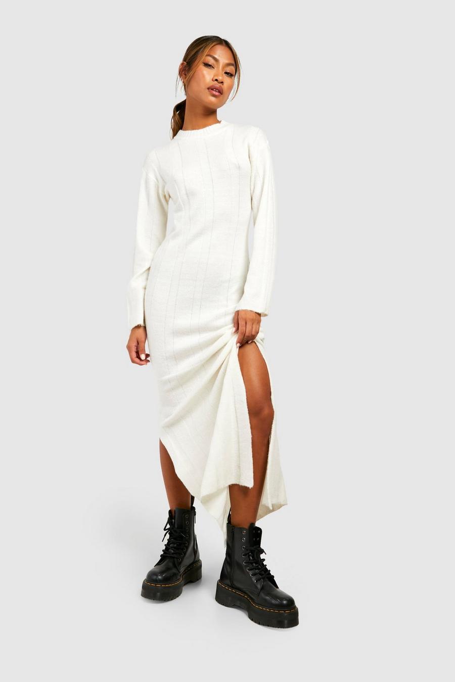 Cream vit Wide Rib Knitted Maxi Dress