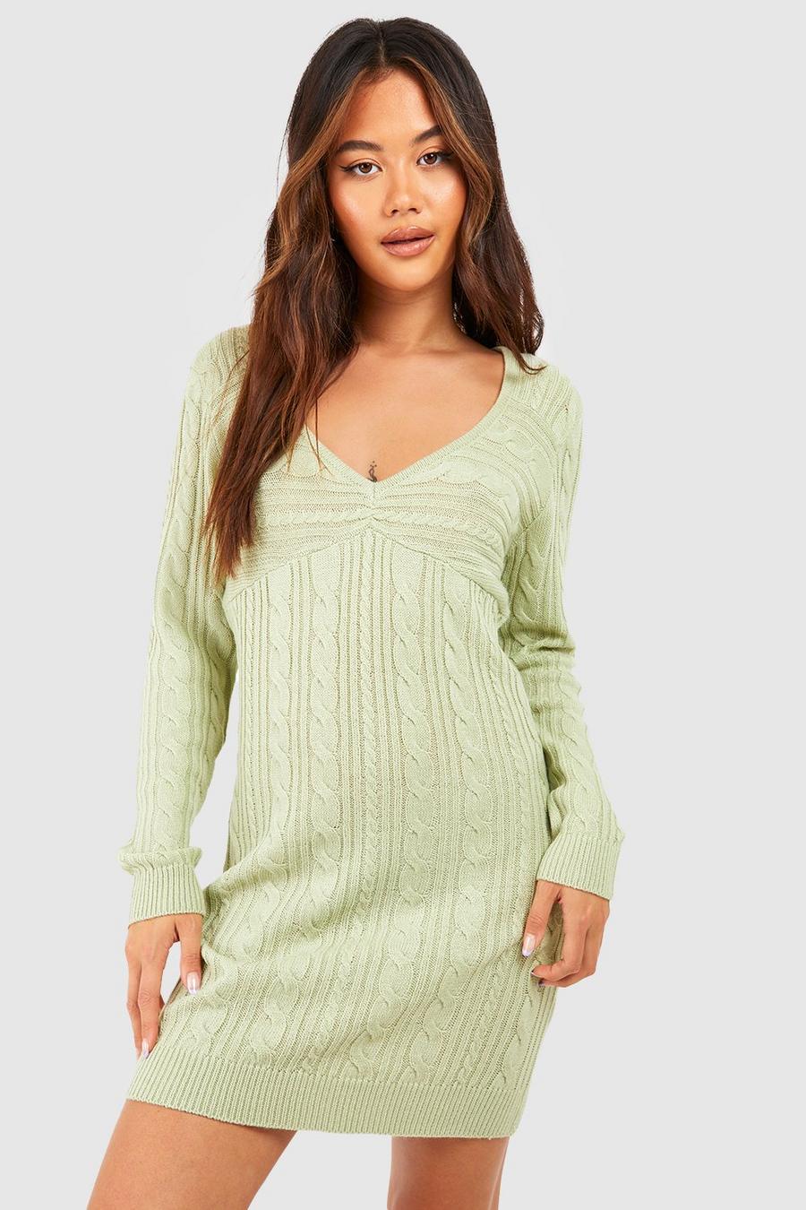 Khaki Cable Knitted Mini Dress image number 1